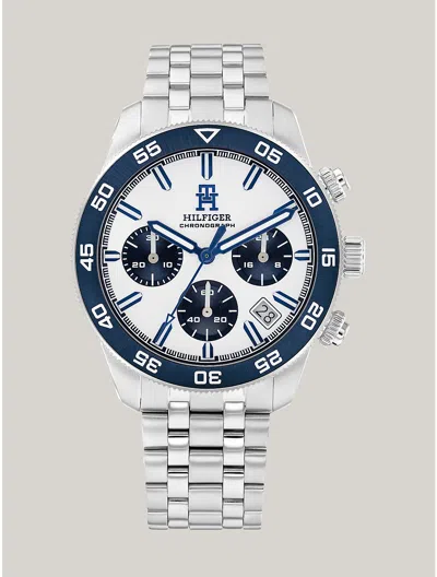Tommy Hilfiger Men's Chronograph Silver-tone Stainless Steel Bracelet Watch 41mm In White