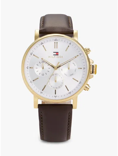 Tommy Hilfiger 43mm Leather Strap Multifunction Watch In Gold