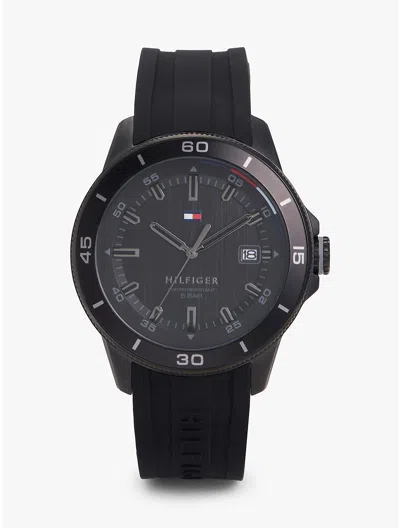 Tommy Hilfiger 43mm Silicone Strap Chronograph Watch In Black