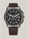 TOMMY HILFIGER 44MM MULTIFUNCTION BROWN LEATHER WATCH