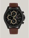 Tommy Hilfiger Men's Multifunction Brown Leather Strap Watch 46mm In Black