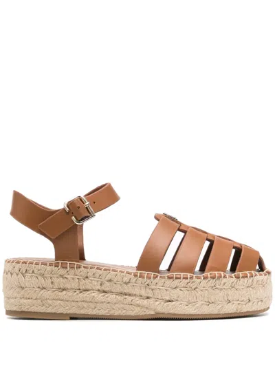 Tommy Hilfiger 50mm Caged Leather Espadrilles In Brown