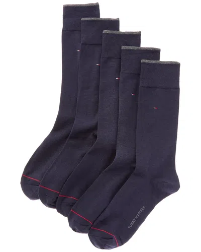 Tommy Hilfiger 5pk Solid Dress Crew Socks In Blue