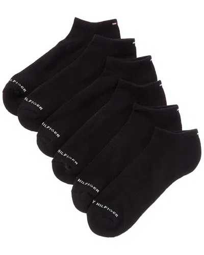 Tommy Hilfiger 6pk Solid Athletic No Show Socks In Black