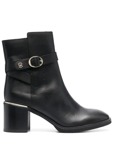 Tommy Hilfiger 70mm Side Buckle-detail Ankle Boots In 黑色
