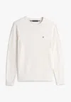 Tommy Hilfiger Crew Neck Cotton Sweater With Ribbed Cuffs In White