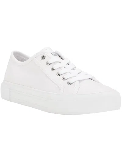 Tommy Hilfiger Alessy Womens Canvas Lifestyle Casual And Fashion Sneakers In White Logo Multi