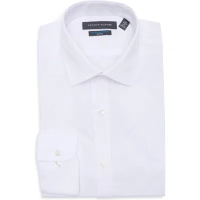 Tommy Hilfiger All Season Slim Fit Stretch Dress Shirt In White Pinpoint Dobby