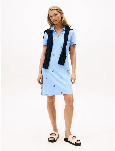 Tommy Hilfiger Allover Crest Stretch Polo Dress In Blue