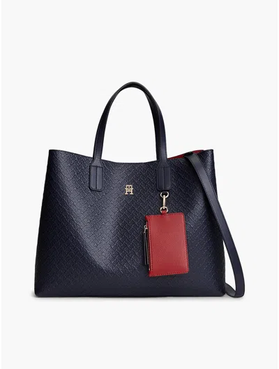 Tommy Hilfiger Allover Debossed Monogram Satchel Bag In Space Blue