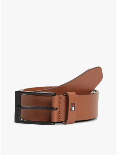 Tommy Hilfiger Allover Flag Logo Leather Belt In Brown