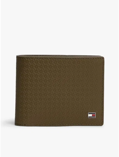Tommy Hilfiger Allover Flag Logo Leather Bifold Wallet In Green