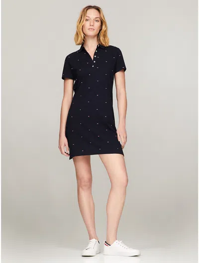 Tommy Hilfiger Allover Flag Logo Stretch Polo Dress In Navy Multi