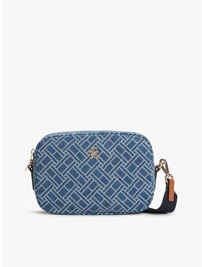 Tommy Hilfiger Allover Flag Print Denim Crossbody Bag In Purple
