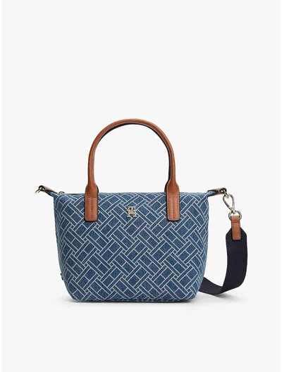 Tommy Hilfiger Allover Flag Print Denim Mini Tote Bag In Blue