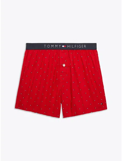 Tommy Hilfiger Allover Flag Print Woven Boxer In Mahogany