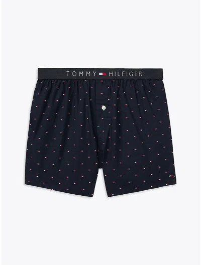 Tommy Hilfiger Allover Flag Print Woven Boxer In Sailor Navy