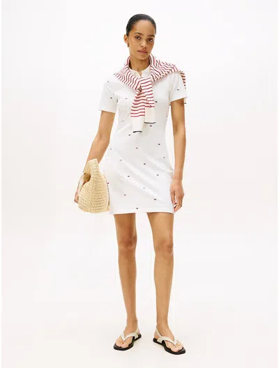 Tommy Hilfiger Allover Flag Slim Stretch Polo Dress In White