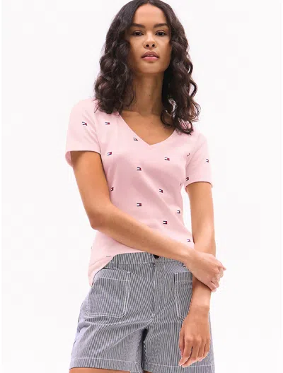 Tommy Hilfiger Allover Flag V In Icy Pink