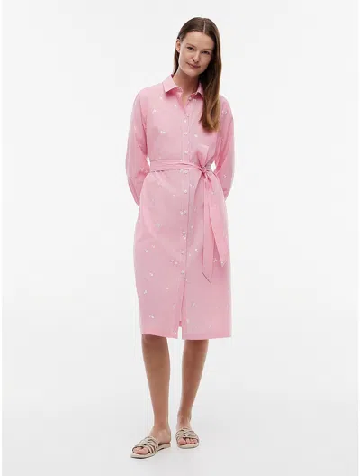 Tommy Hilfiger Allover Floral Striped Midi Shirtdress In Pink