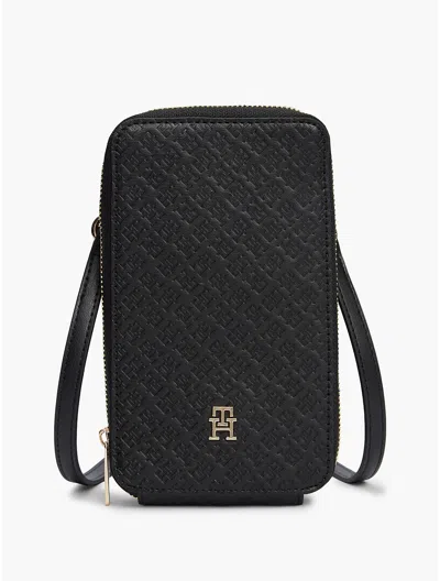 Tommy Hilfiger Allover Monogram Debossed Phone Wallet In Black
