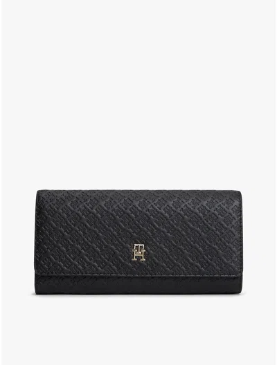 Tommy Hilfiger Allover Monogram Large Flap Wallet In Black