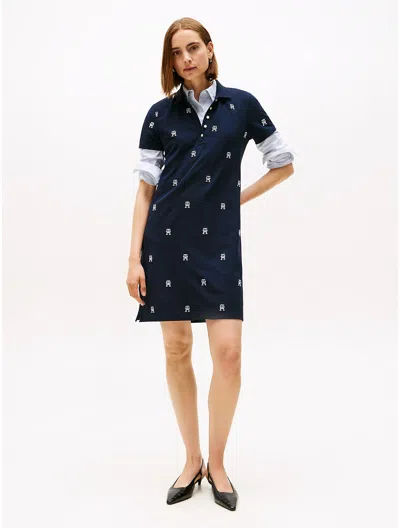 Tommy Hilfiger Allover Monogram Polo Dress In Blue