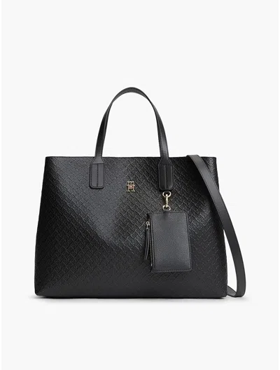 Tommy Hilfiger Allover Monogram Satchel Bag In Black