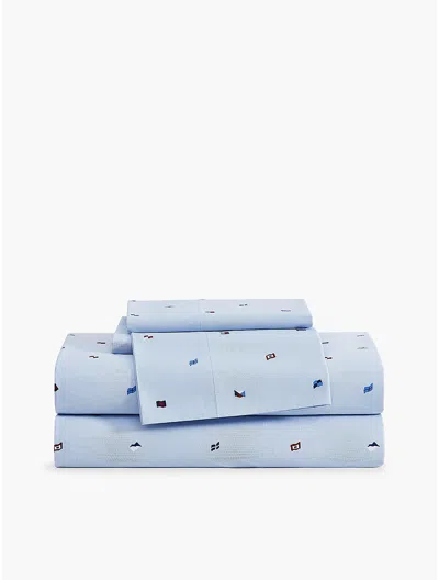 Tommy Hilfiger Allover Nautical Flag Print Sheet Set In Blue
