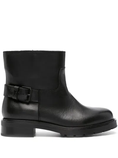 Tommy Hilfiger Almond-toe Leather Ankle Boots In Black