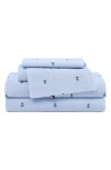 Tommy Hilfiger 200 Thread Count Anchor & Flag Printed Cotton Percale Sheet Set In Blue