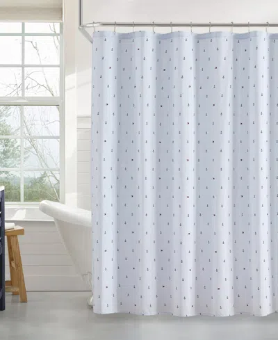 Tommy Hilfiger Anchor And Flag Printed Shower Curtain, 72" X 72" In Gray