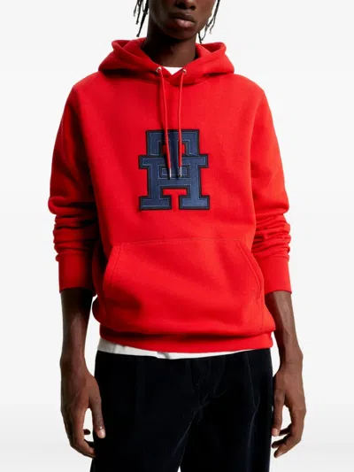 Tommy Hilfiger Applique-detail Hooded Sweatshirt In Red