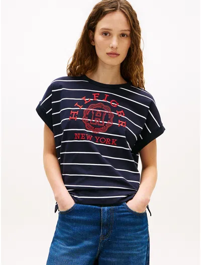 Tommy Hilfiger Arch Logo Stripe Dolman Sleeve T In Black