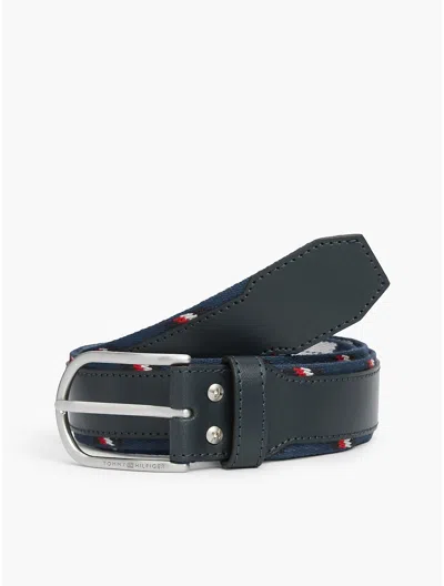 Tommy Hilfiger Archive Round Buckle Leather Belt In Space Blue