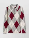 Tommy Hilfiger Argyle Pattern Collared Cotton Long Sleeve Top In Gray
