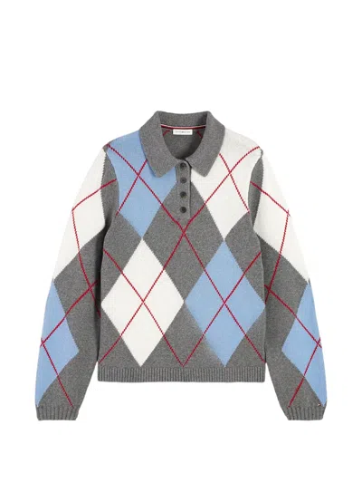 Tommy Hilfiger Argyle-knit Polo-collar Sweater In Gray