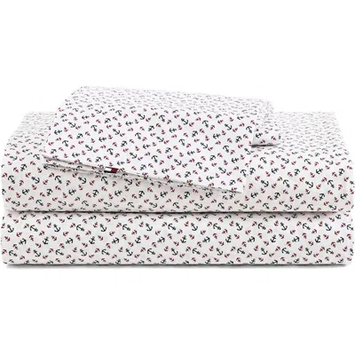 Tommy Hilfiger Atlantic Anchors Cotton Percale Sheet Set In White
