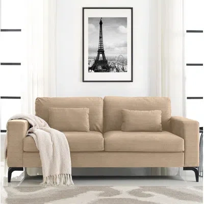 Tommy Hilfiger Austin Upholstered Sofa, Contemporary Square Arms Living Room Couch For Small Space In Cream