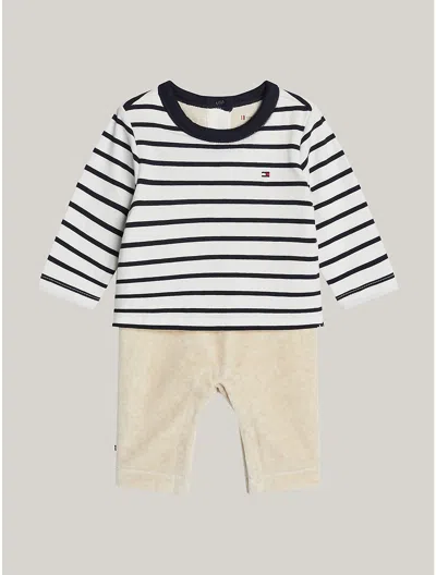 Tommy Hilfiger Babies' Stripe And Solid Onesie In Navy Stripe