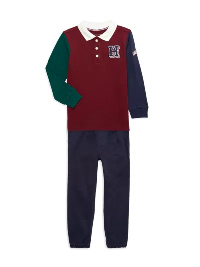 Tommy Hilfiger Baby Boy's 2-piece Colorblock Rugby Shirt & Pants Set In Red