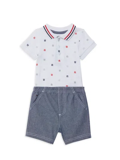 Tommy Hilfiger Baby Boy's 2-piece Logo Bodysuit & Shorts Set In White Grey