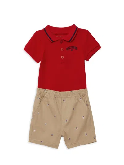 Tommy Hilfiger Baby Boy's 2-piece Logo Polo & Shorts Set In Red