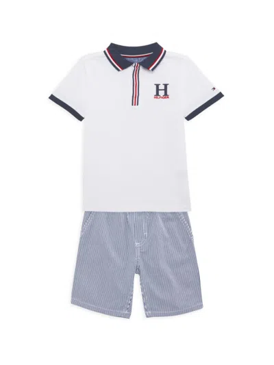 Tommy Hilfiger Baby Boy's 2-piece Logo Polo & Striped Shorts Set In White