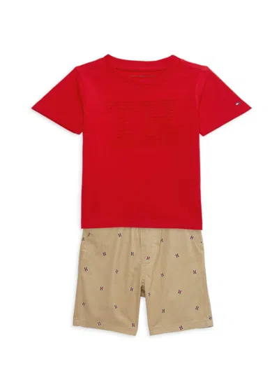 Tommy Hilfiger Baby Boy's 2-piece Logo Tee & Shorts Set In Red Multi