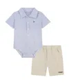 Tommy Hilfiger Baby Boy 2-piece Seersucker Stripe Button Front Bodysuit Washed Twill Shorts Set In Endless Sky,nautical Stone