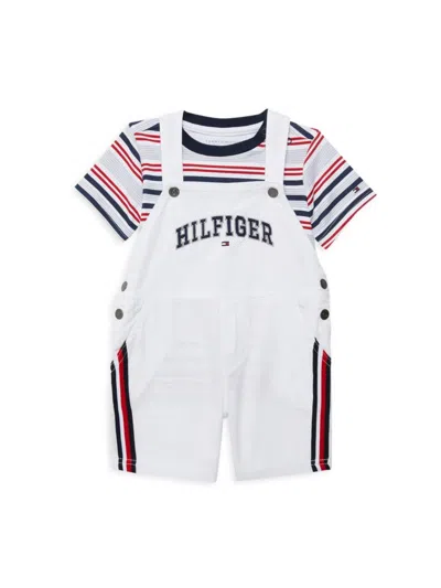 Tommy Hilfiger Baby Boy's 2-piece Striped Tee & Logo Shortall Set In White Multi