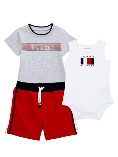 Tommy Hilfiger Baby Boy's 3-piece Bodysuits & Shorts Set In Red Multi