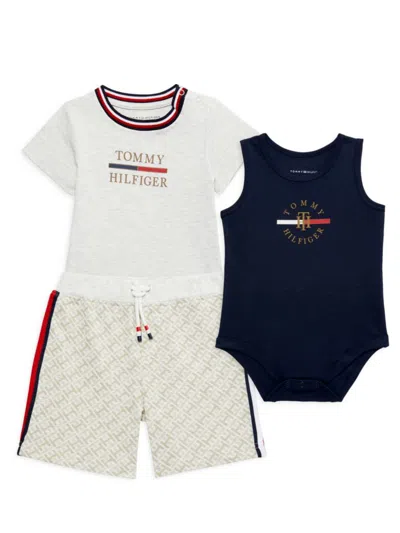Tommy Hilfiger Baby Boy's 3-piece Bodysuits & Shorts Set In White Multi