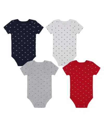 Tommy Hilfiger Baby Boy 4-pack Multicolor Flag Logo Print Short Sleeve Bodysuits In Assorted